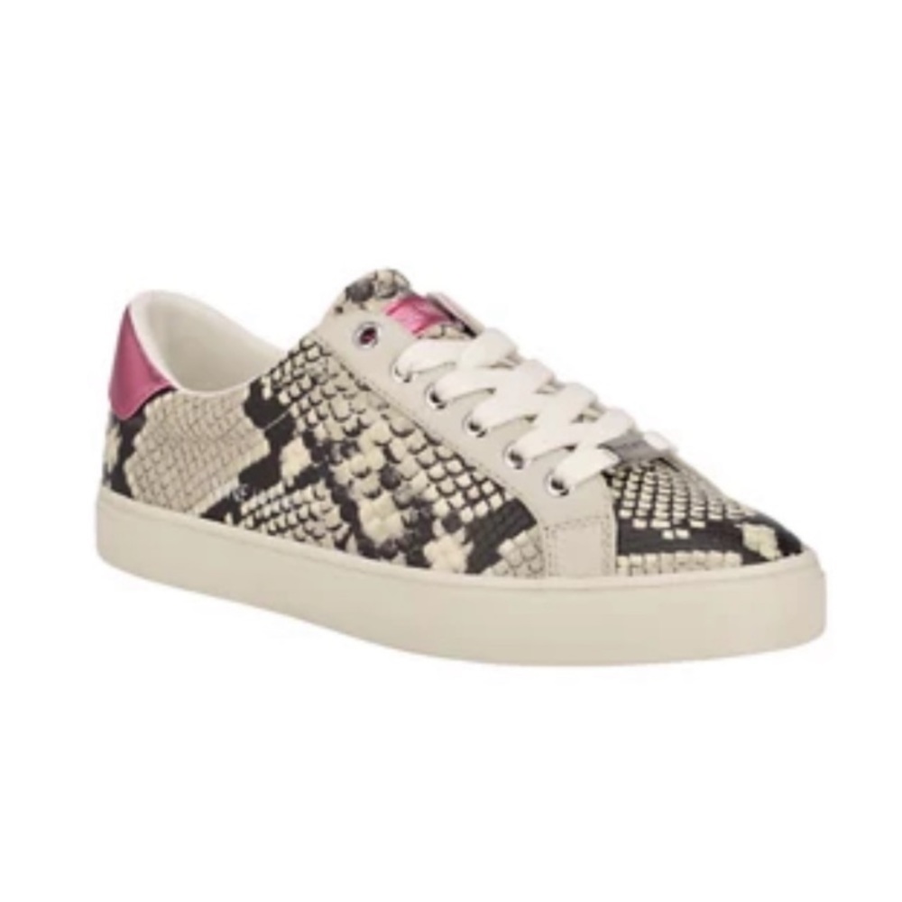 Nine West snake print sneakers with pink lip and backing. Size 10.5.